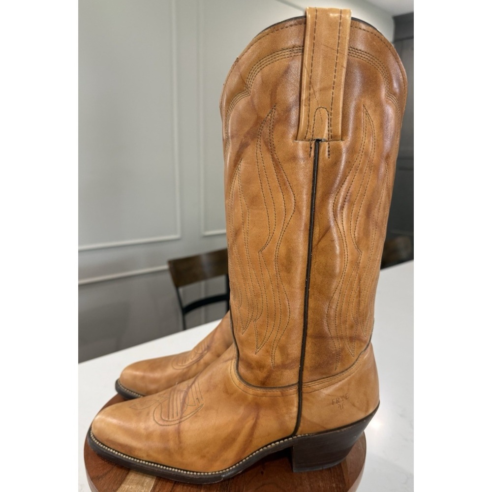 Vintage Frye Cowboy Cattleman Boots Mens Size 9D Leather Tan USA Made EUC #3841